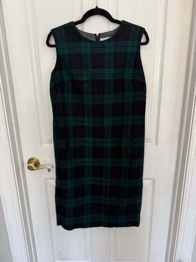 Vintage Pendleton Wool Black Watch Plaid Sleeveless Shift Dress